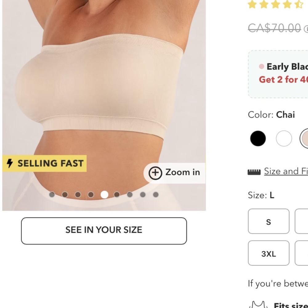 NWT TRUEKIND L CONVERTIBLE STRAPLESS BANDEAU BRA IN CHAI